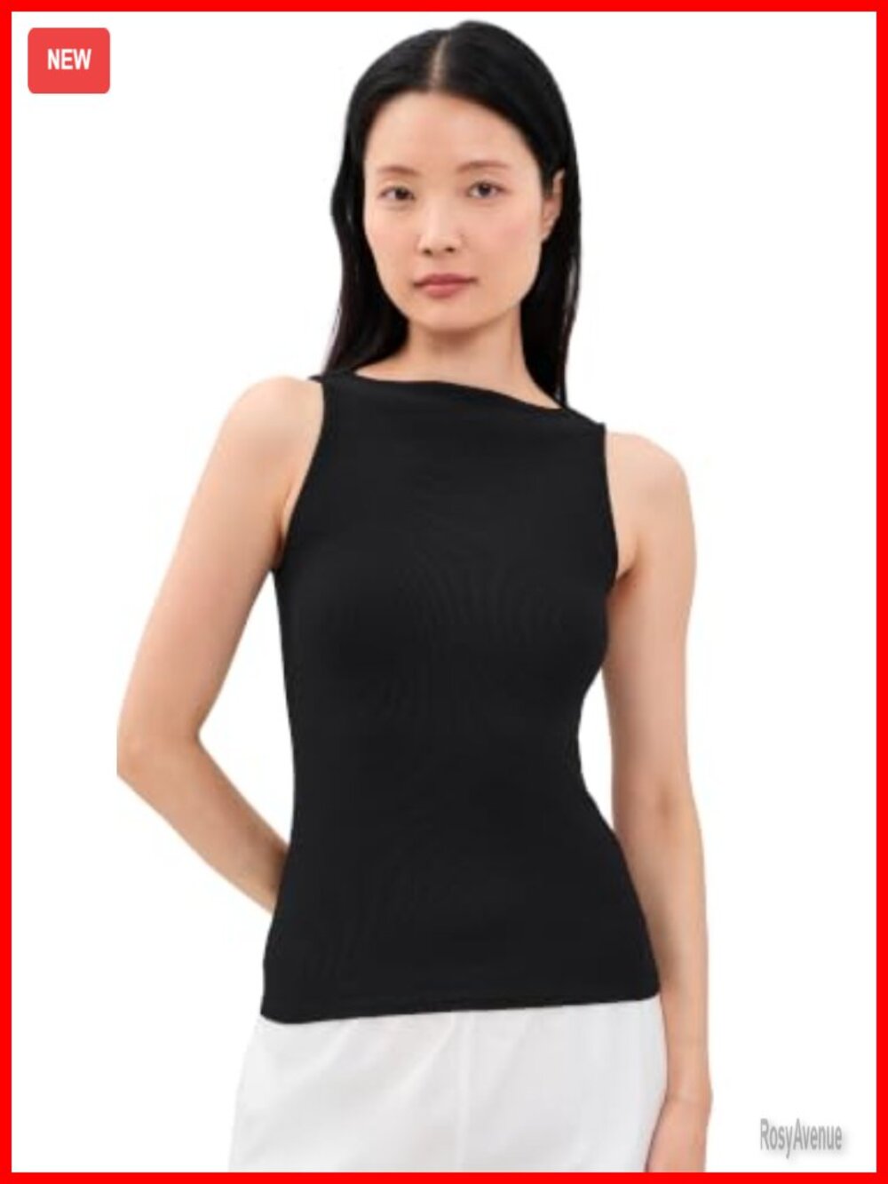 Silk Rib Sleeveless Boatneck Tank Top Fitted Lightweight Stretch